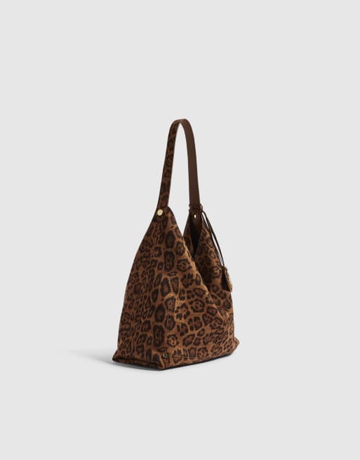 River Island Faux suede leopard print slouch bag in brown, 2 of 4