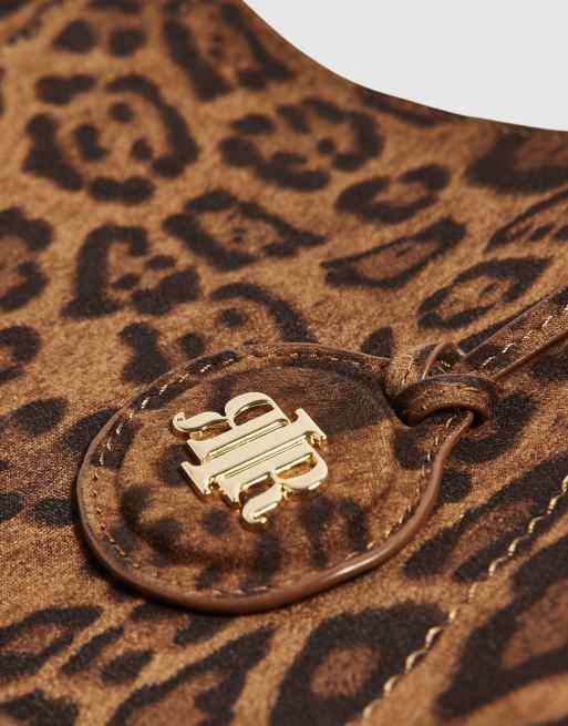 River Island Faux suede leopard print slouch bag in brown, 3 of 4