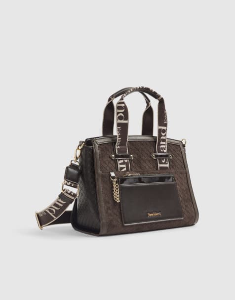 River Island Faux suede monogram tote bag in brown - dark - view 1