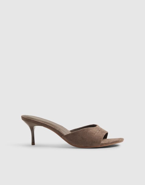 River Island Faux suede mule heeled sandals in beige - view 1