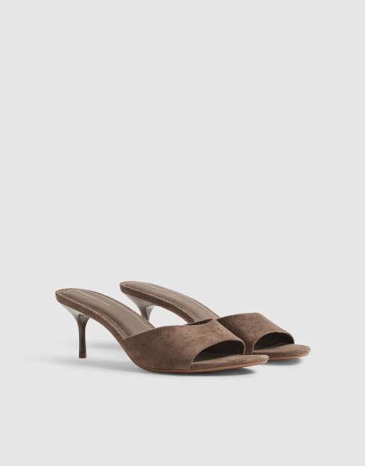 River Island Faux suede mule heeled sandals in beige , 2 of 3