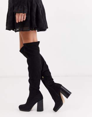suede over the knee heeled boots