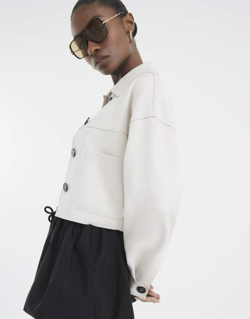 River Island Faux suede overshirt in stone - light