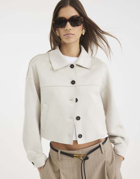 River Island Faux suede overshirt in stone - light - view 1