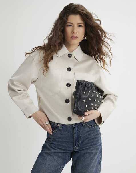 River Island Faux suede overshirt in stone - light