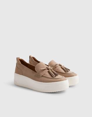  Faux suede platform tassel trainers in beige
