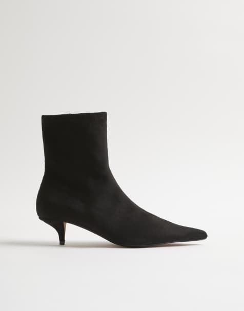 River Island Faux suede pointed toe sock boots in black - view 1