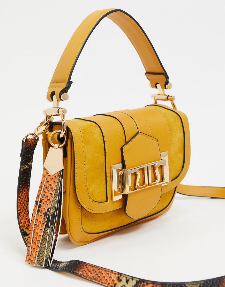 River Island faux suede satchel bag in yellow