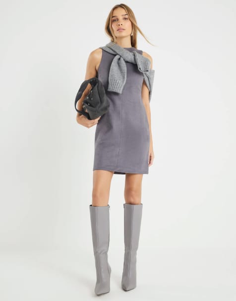 River Island Faux suede shift dress in grey