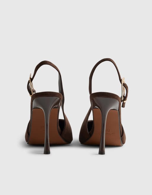 River Island Faux suede sling back court heels in brown - dark, 4 of 4