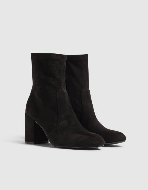 River Island Faux suede square heel stretch boots in black, 2 of 4