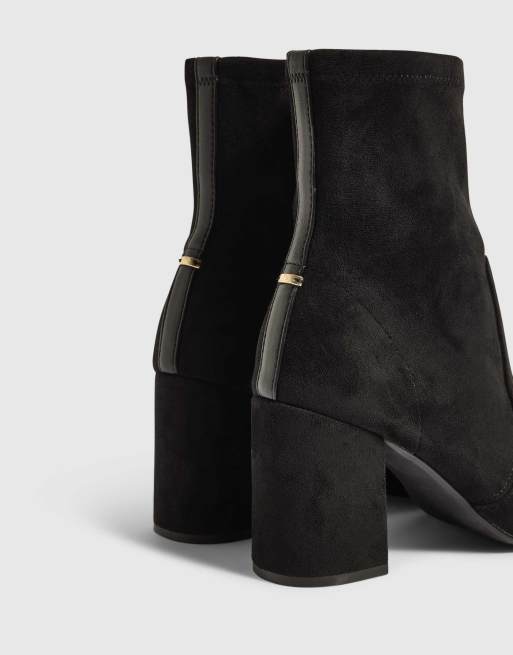 River Island Faux suede square heel stretch boots in black, 3 of 4
