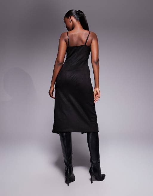 River Island faux suede strappy midi dress in dark brown, 3 of 4