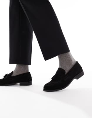  faux suede tassel loafers in black