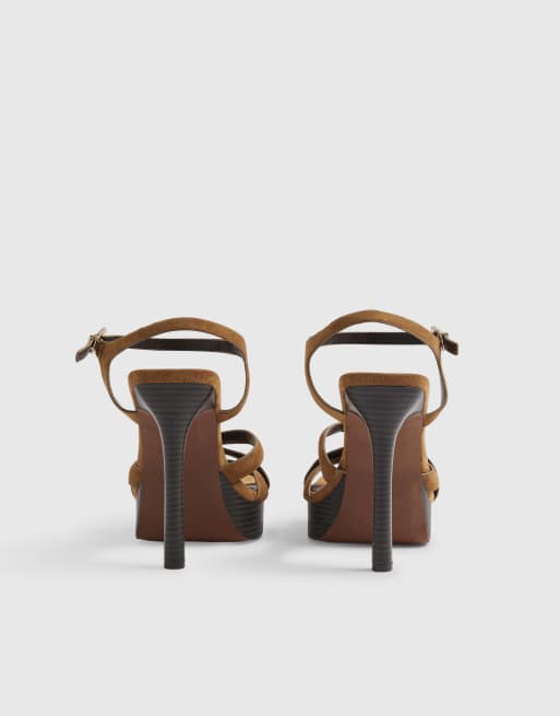 River Island Faux suede twisted heeled sandals in tan, 4 of 4