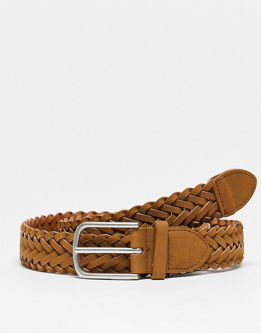 River Island faux suede woven belt in brown