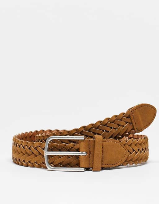 River Island faux suede woven belt in brown | ASOS