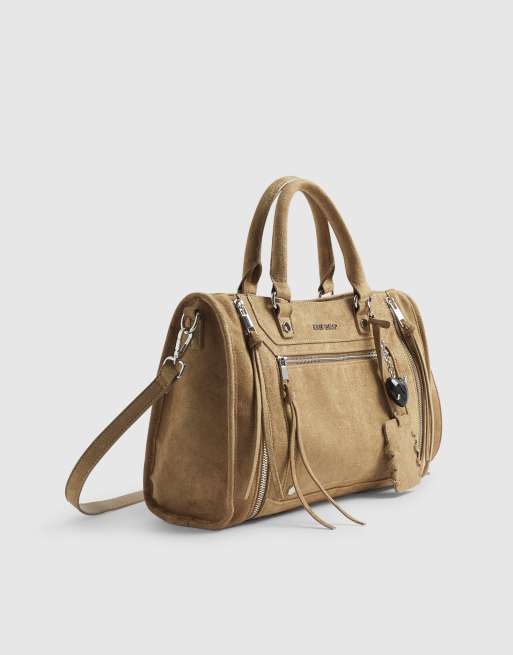 River Island Faux suede zip panel tote bag in beige, 2 of 4