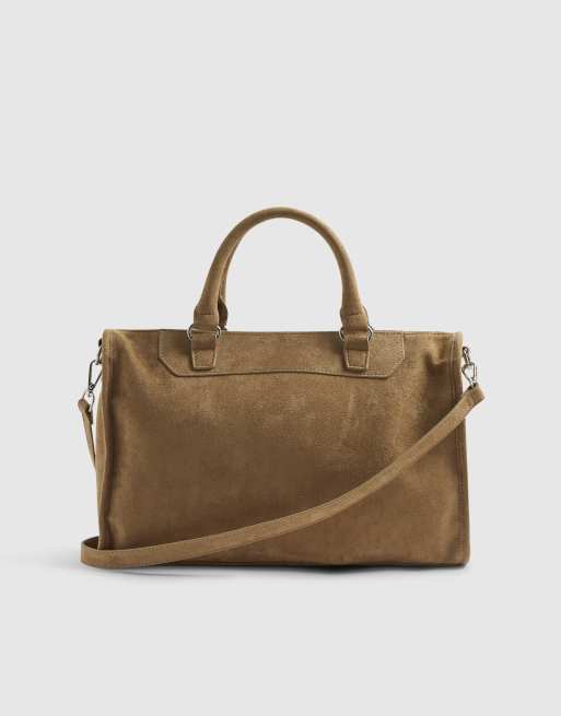 River Island Faux suede zip panel tote bag in beige, 4 of 4