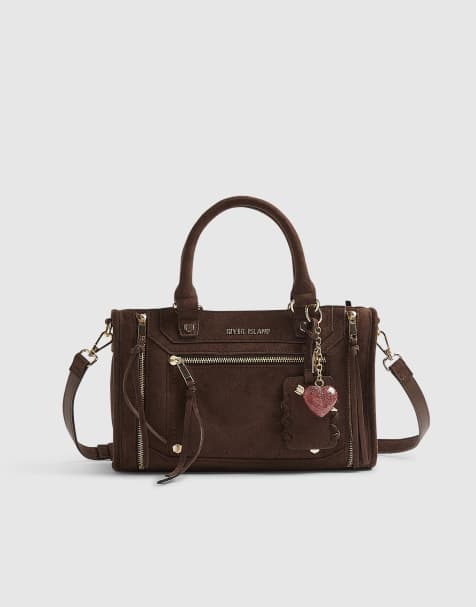 River Island Faux suede zip panel tote bag in brown - view 1
