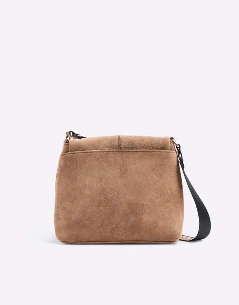 River Island Faux suede zipped messenger bag in beige - view 1