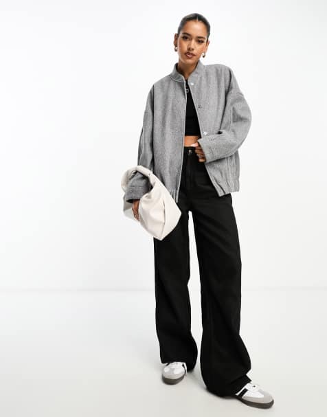 River Island faux wool bomber jacket in grey