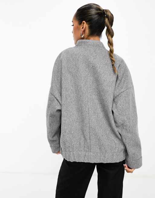 River Island faux wool bomber jacket in grey, 4 of 4