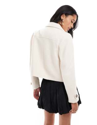River Island Faux Wool Jacket With Snap Button Detail In White
