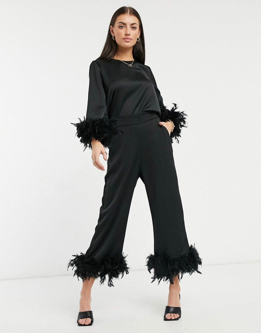 River Island feather hem co-ord trouser in black