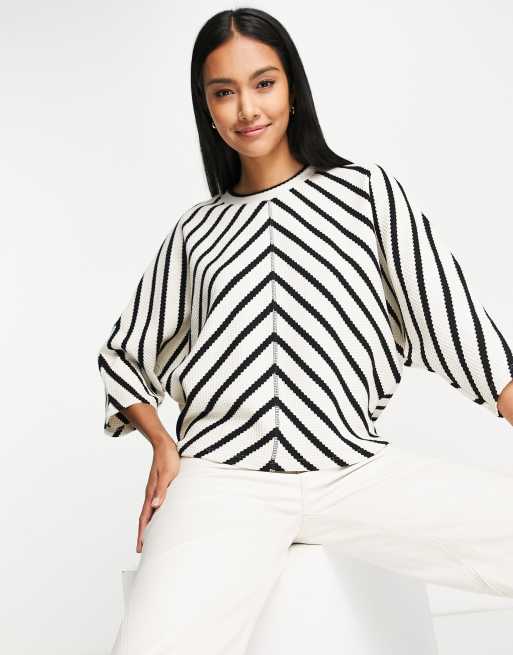 River Island - Felpa a righe blu navy con maniche ad ali di pipistrello