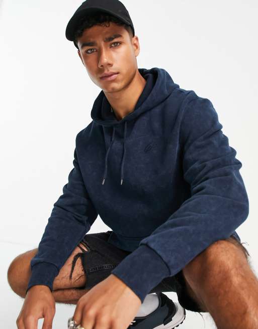 River Island - Felpa blu navy slavato con cappuccio