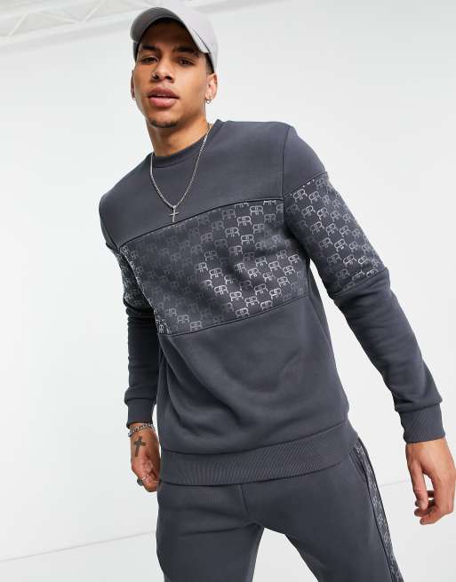 River Island - Felpa con monogramma, colore grigio