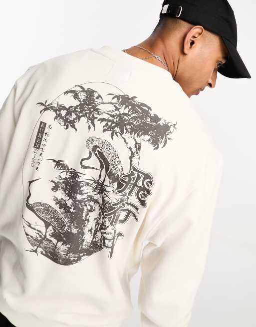 River Island - Felpa écru con stampa giapponese
