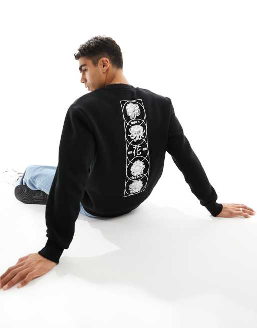 River Island - Felpa nera con stampa giapponese a cerchio