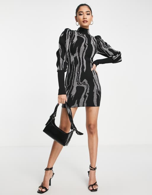 River Island Figurbetontes Minikleid in Schwarz mit Metallic Garn ASOS