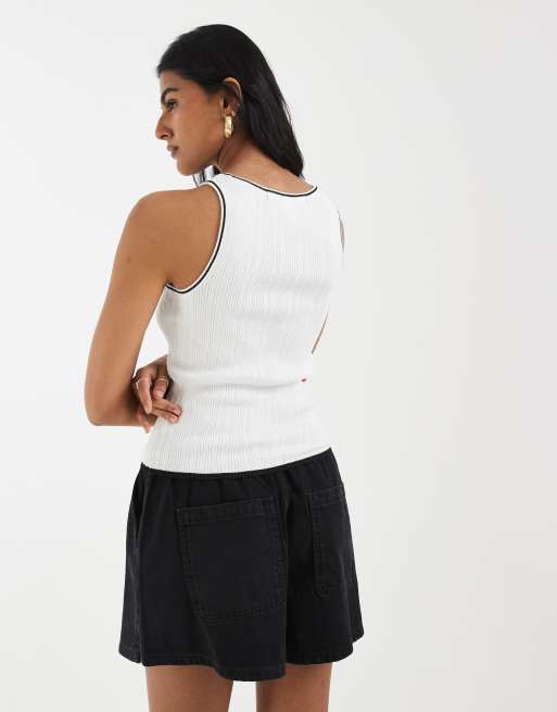 River Island - Fijngebreid hemdje met contrasterende rand in wit, 4 van 4