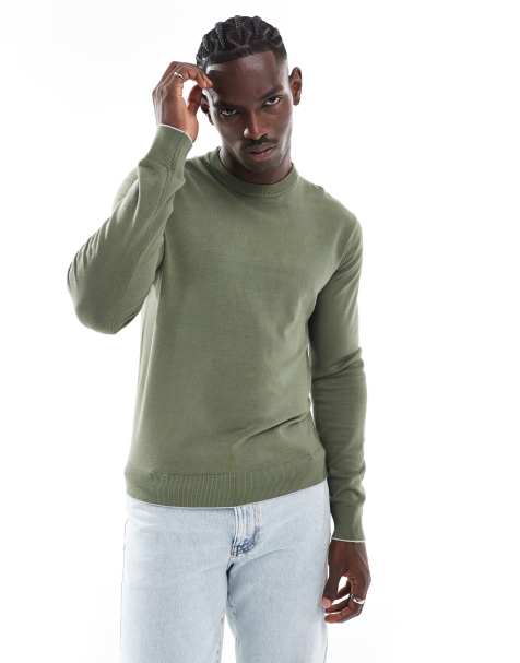 River Island fine knit jumper in khaki - view 1