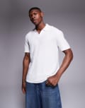 [River Island] River Island fine knit open collar polo top in white S WHITE