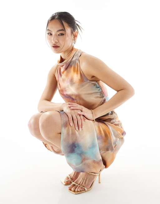 River Island – Fioletowa sukienka na ramiączkach z dekoltem typu halter