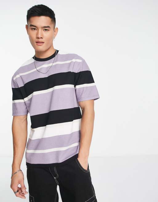 River Island – Fioletowy T-shirt o regularnym kroju w teksturowane paski