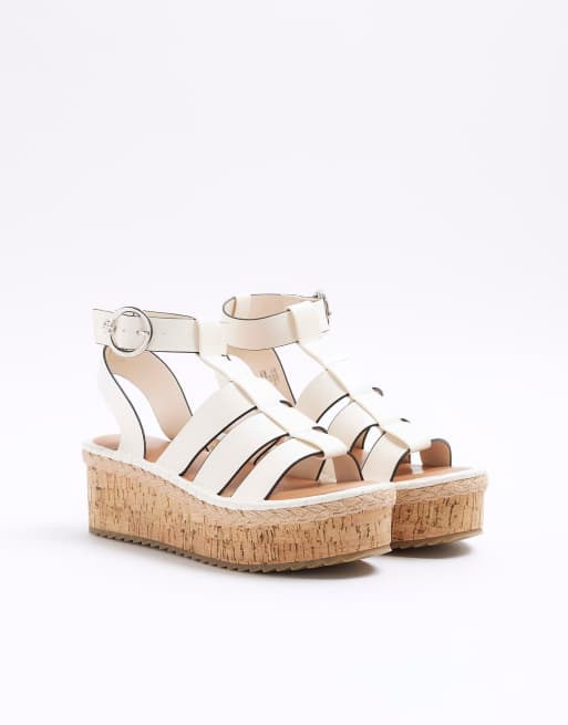 River Island Fisherman flatform sandals in white