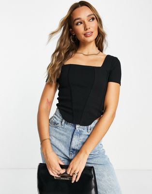 River Island fitted corset top in black
