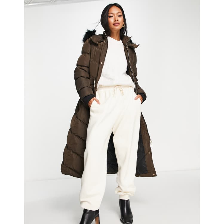 River Island fitted padded coat in dark brown