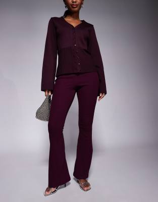 River Island Fitted Ribbed Flare Pants In Red