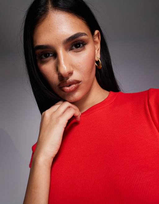 River Island fitted ribbed t-shirt in red , 4 of 4
