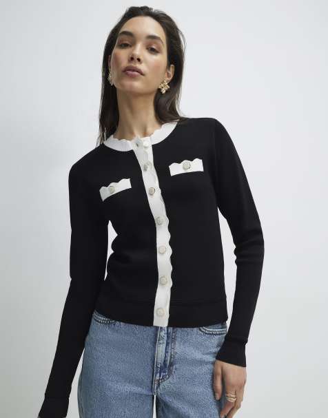 River Island Fitted tipped neat cardigan in black - view 1
