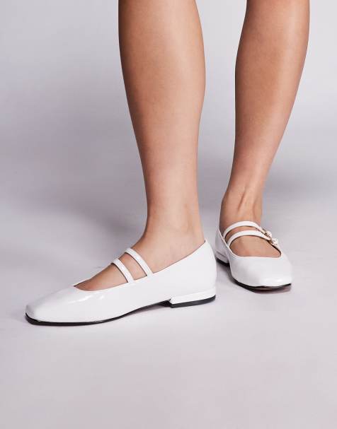 River Island – Flache Mary-Jane-Schuhe im Ballerina-Stil in Weiß - view 1