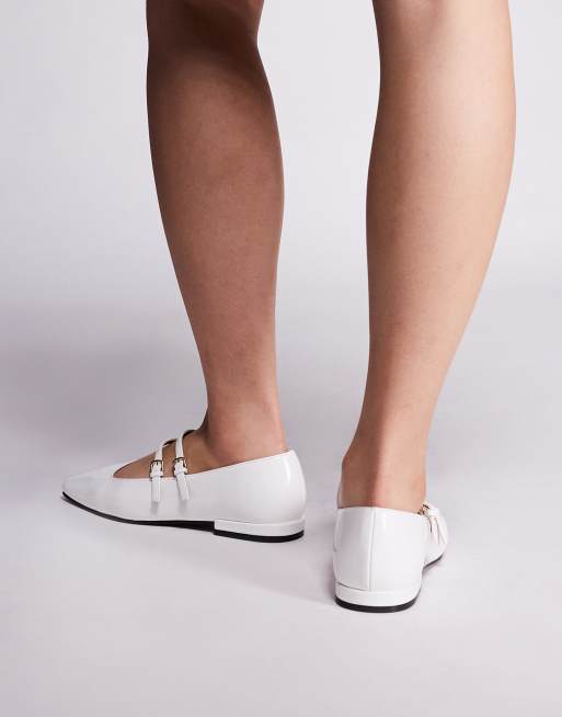 River Island – Flache Mary-Jane-Schuhe im Ballerina-Stil in Weiß, 3 von 4