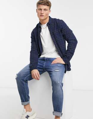RIVER ISLAND FLANNEL SHIRT IN NAVY 394856