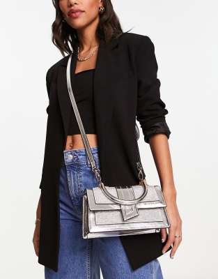 River Island flap cross body bag in silver